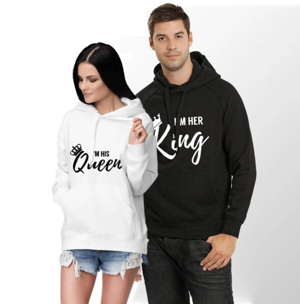 I Am His King Queen Woman Valentine's Day Hoodies Printed  for Lover Couple Sweatshirts Fleece Winter - Image 4