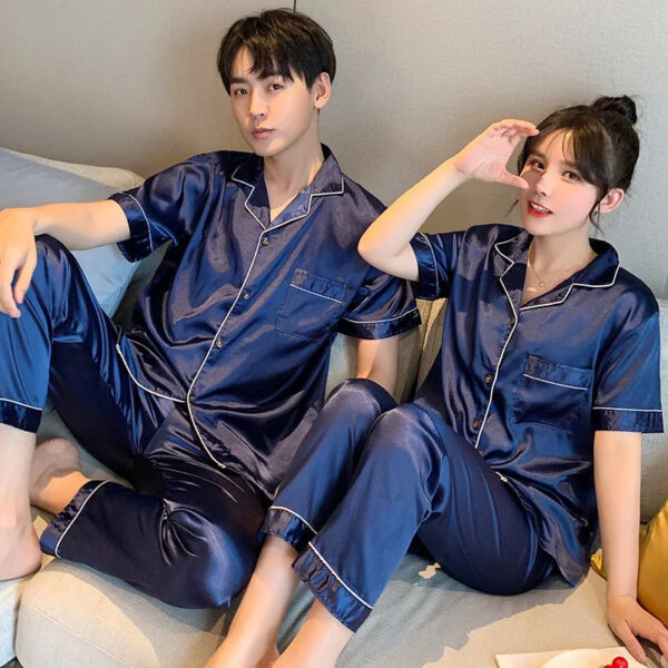 Satin Summer Lovers Pajamas Suit For Couples - Image 4