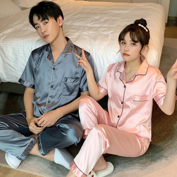 Satin Summer Lovers Pajamas Suit For Couples - Image 2