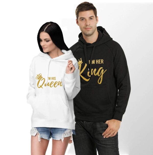 I Am His King Queen Woman Valentine's Day Hoodies Printed  for Lover Couple Sweatshirts Fleece Winter