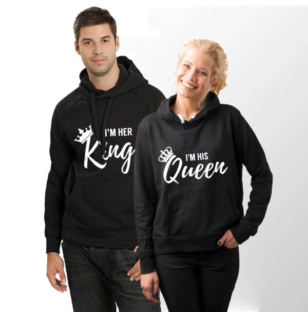 I Am His King Queen Woman Valentine's Day Hoodies Printed  for Lover Couple Sweatshirts Fleece Winter - Image 3