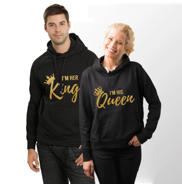 I Am His King Queen Woman Valentine's Day Hoodies Printed  for Lover Couple Sweatshirts Fleece Winter - Image 2