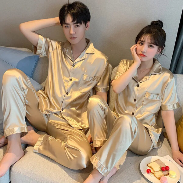 Satin Summer Lovers Pajamas Suit For Couples - Image 3