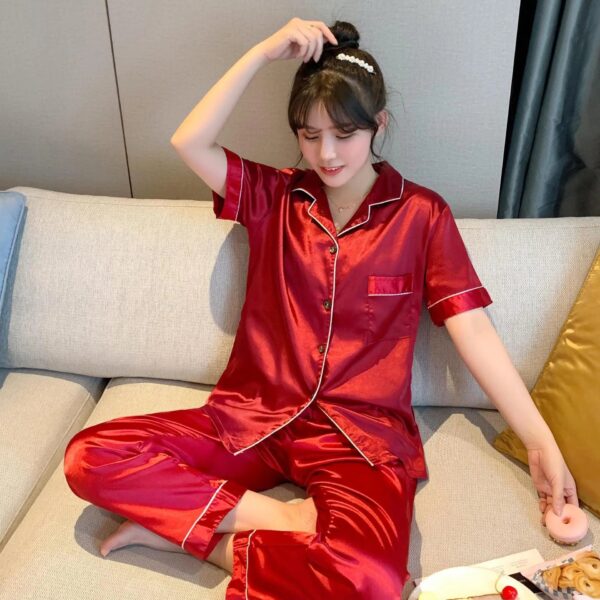 Satin Summer Lovers Pajamas Suit For Couples - Image 8