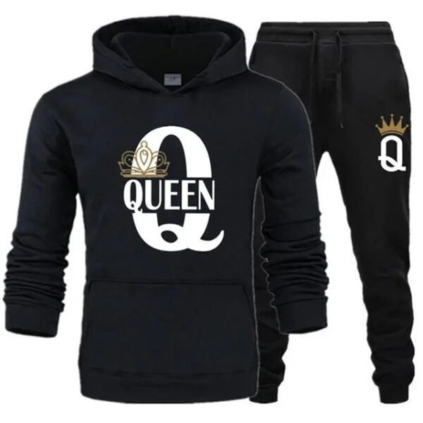 King & Queen Print Hooded Couple Set - Image 6