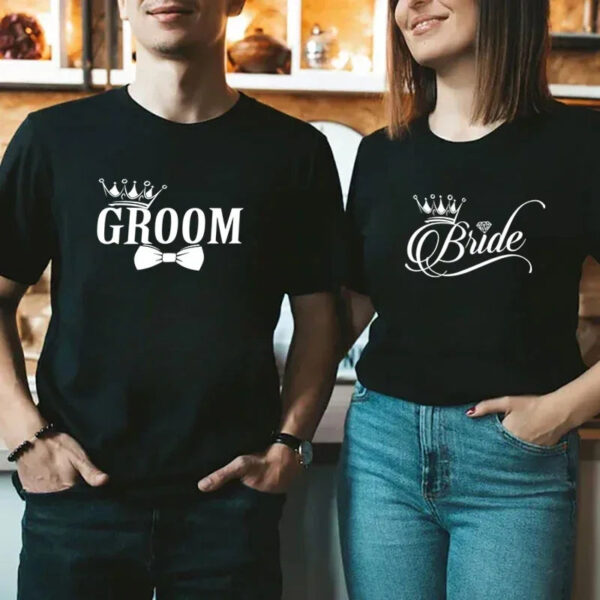 Groom Bride Crown Graphic T Shirts for Couples