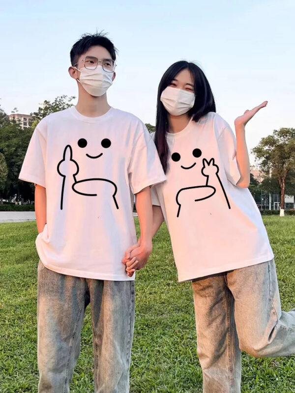 Funny Facial Expressions Print Couple TShirts - Image 3