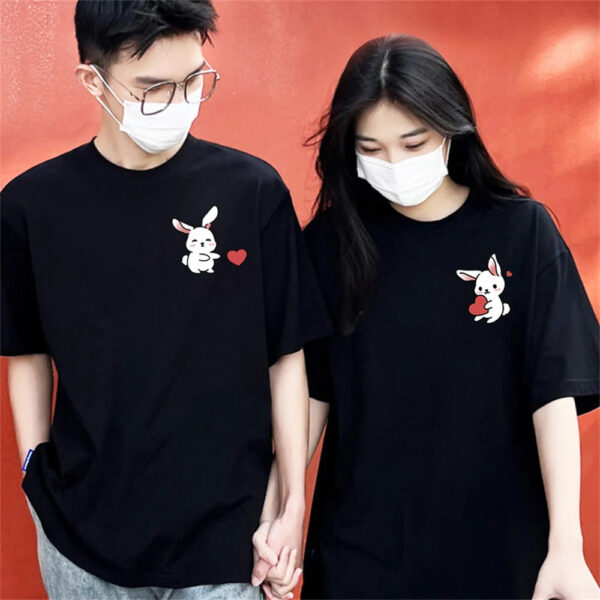 Rabbit Printed Cartoon Couple T-Shirt For Couple