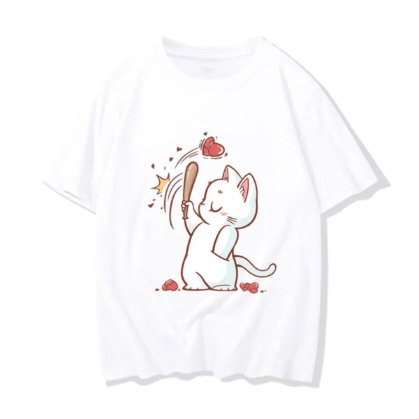 Interesting Cartoon Cat Love Print T-shirts For Couple - Image 8