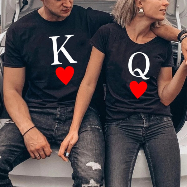 K And Q Printed Initials Casual Couple T-shirt - Image 7