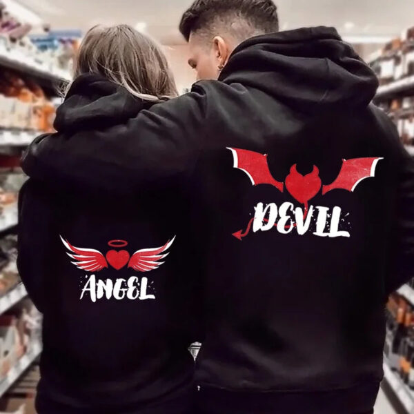 His Angel and Her Demon Matching Couple Hoodies