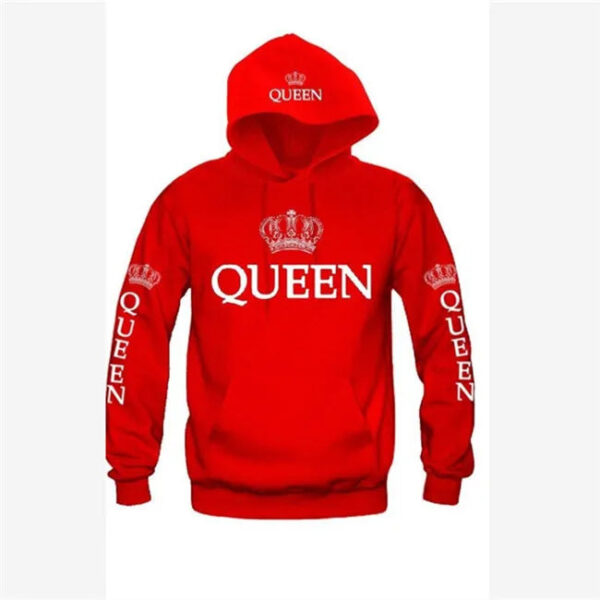 Casual King Queen Printed Couple Hoodies - Image 7