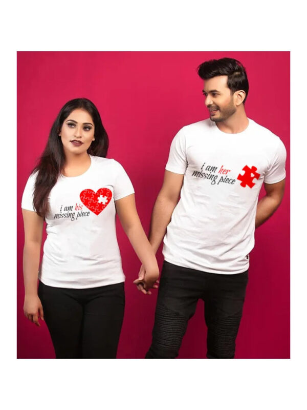 I Am Her And His Missing Piece Printed Couple T-Shirt - Image 2