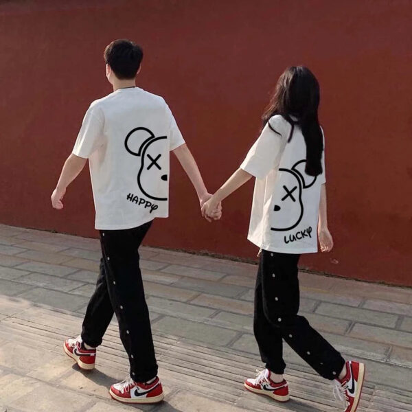 Interesting Cartoon Printed Couple T-Shirt - Image 2