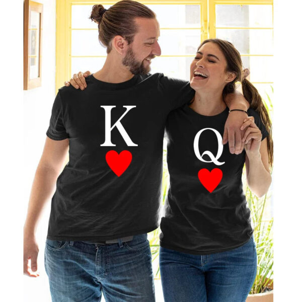 K And Q Printed Initials Casual Couple T-shirt - Image 2