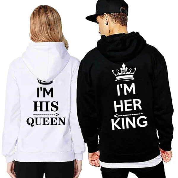 NEW Couples Hoodies I'M HIS QUEEN And I'M HER KING Print Hooded Long Sleeve Couple Queen King Sweatshirt Women Men Pullover