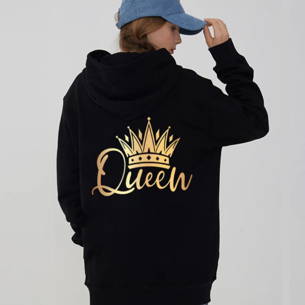 Golden Crown Print King Queen Matching Hoodie - Image 3