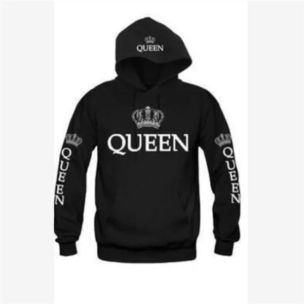 Casual King Queen Printed Couple Hoodies - Image 10