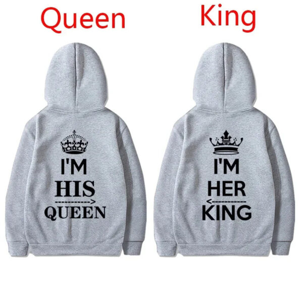 NEW Couples Hoodies I'M HIS QUEEN And I'M HER KING Print Hooded Long Sleeve Couple Queen King Sweatshirt Women Men Pullover - Image 4