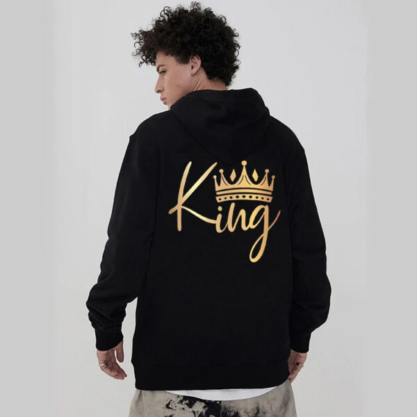 Golden Crown Print King Queen Matching Hoodie - Image 2