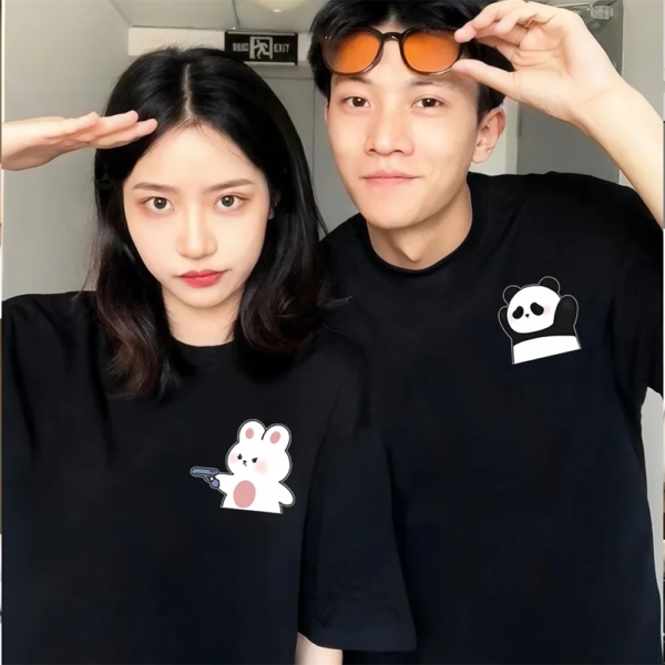 Cartoon Panda Print Couple T-shirt - Image 2