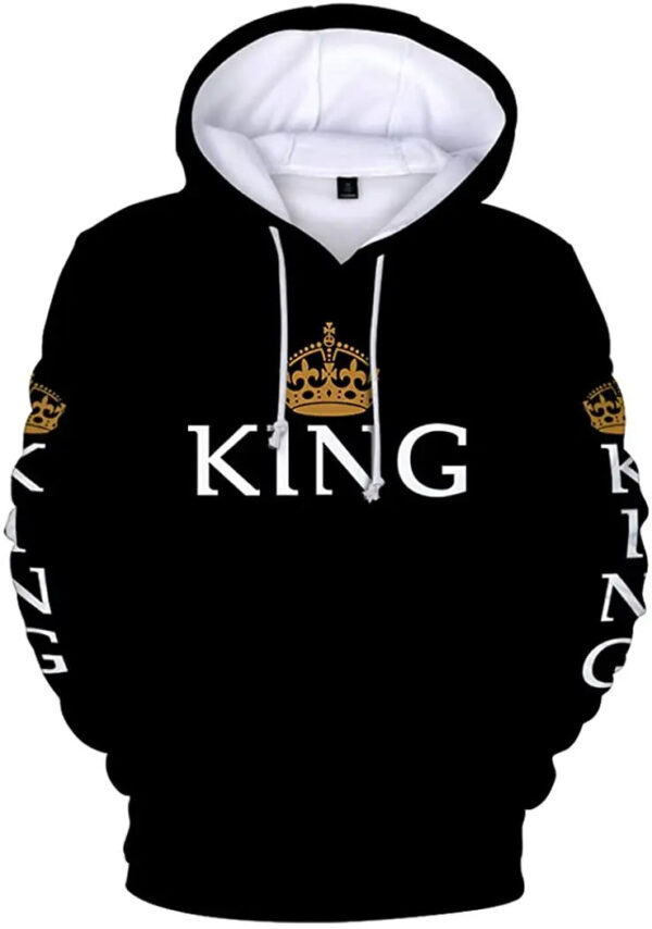 King and Queen Black Matching Couple Hoodies