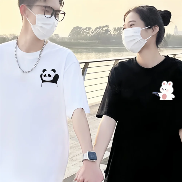 Cartoon Panda Print Couple T-shirt - Image 3