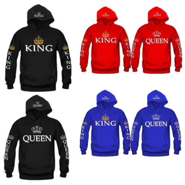 Casual King Queen Printed Couple Hoodies - Image 2