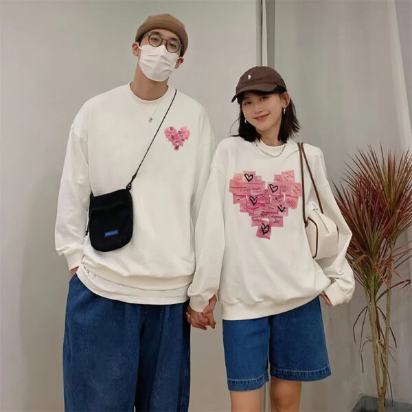 Pink Love Heart Couple Hoodies - Image 2