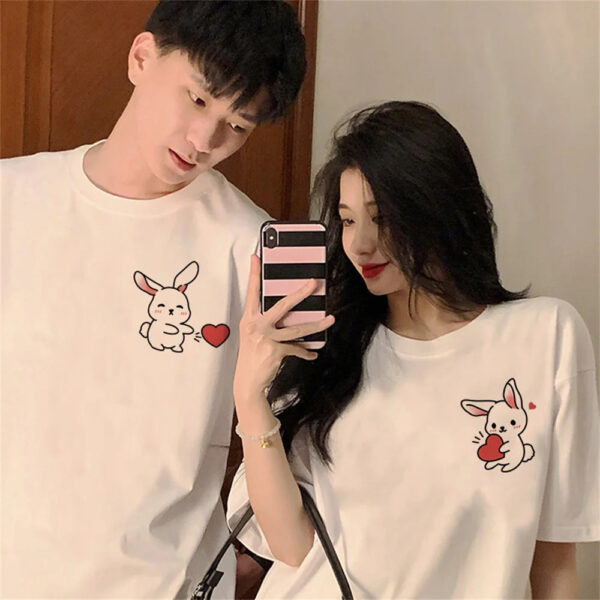 Rabbit Printed Cartoon Couple T-Shirt For Couple - Image 2