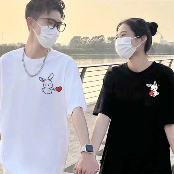 Rabbit Printed Cartoon Couple T-Shirt For Couple - Image 4