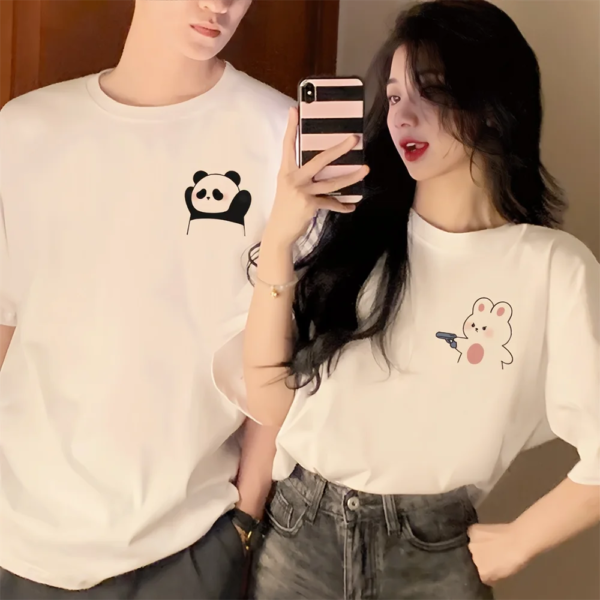 Cartoon Panda Print Couple T-shirt