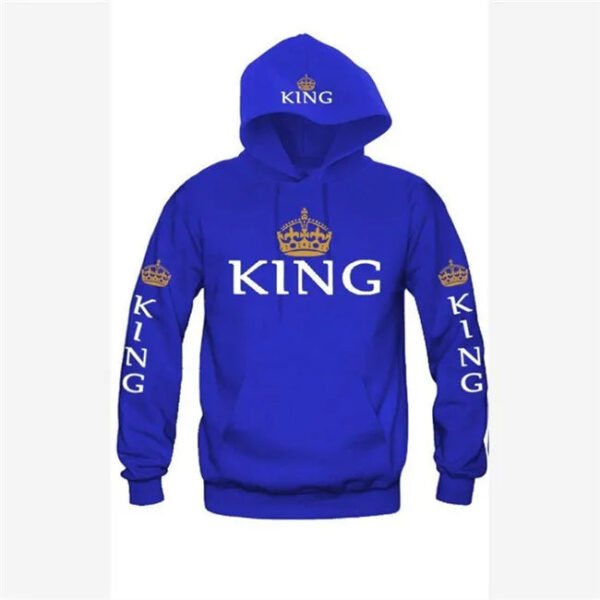 Casual King Queen Printed Couple Hoodies - Image 8