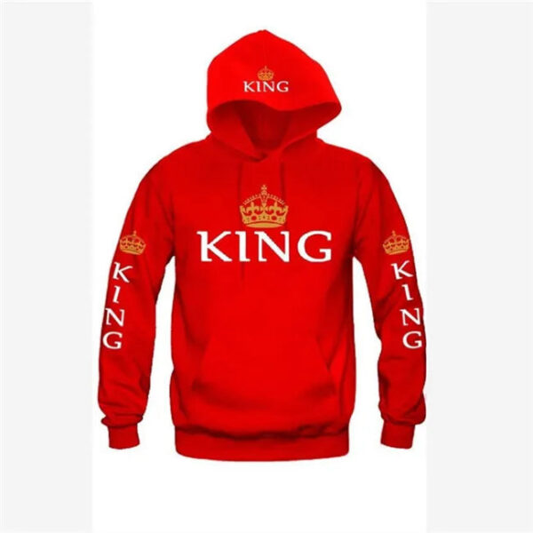 Casual King Queen Printed Couple Hoodies - Image 11