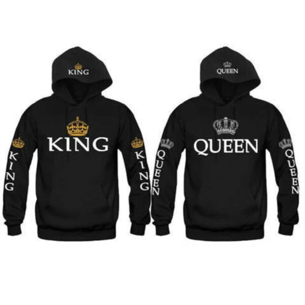 Casual King Queen Printed Couple Hoodies - Image 4