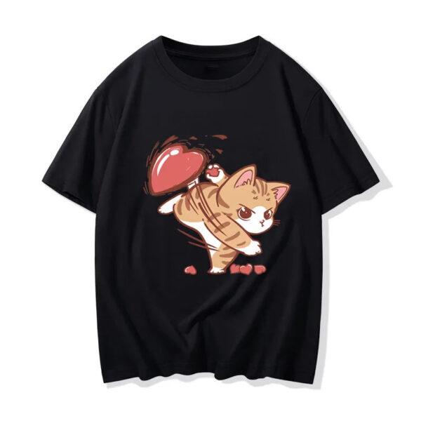 Interesting Cartoon Cat Love Print T-shirts For Couple - Image 9