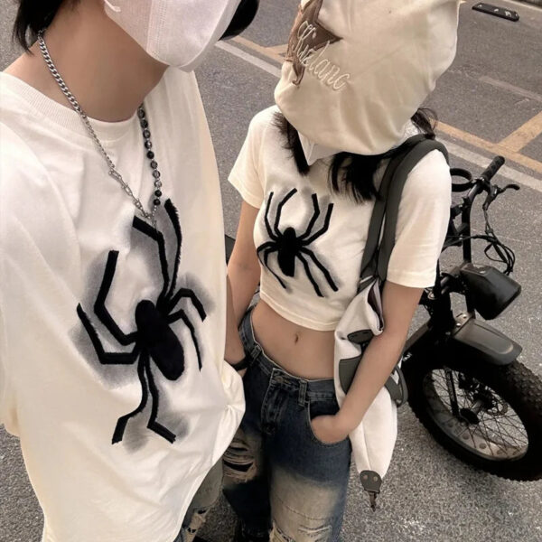 Retro Spider Print Couple T-Shirt