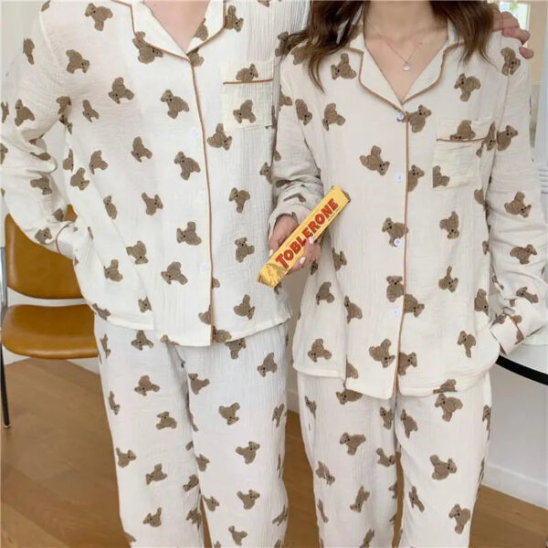 Little Bear Print Couple Pajama Suit - Image 3