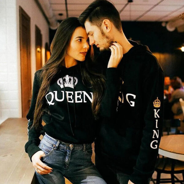 Casual King Queen Printed Couple Hoodies