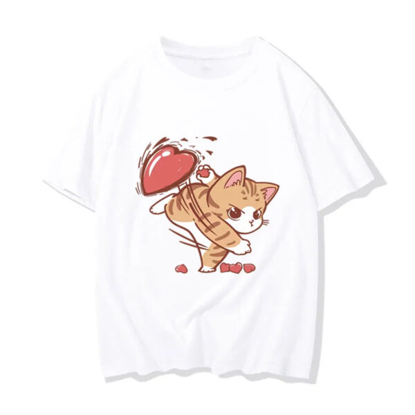 Interesting Cartoon Cat Love Print T-shirts For Couple - Image 7