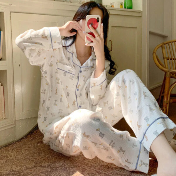 Cartoon Printed Lover Couple Pajama Set - Image 4