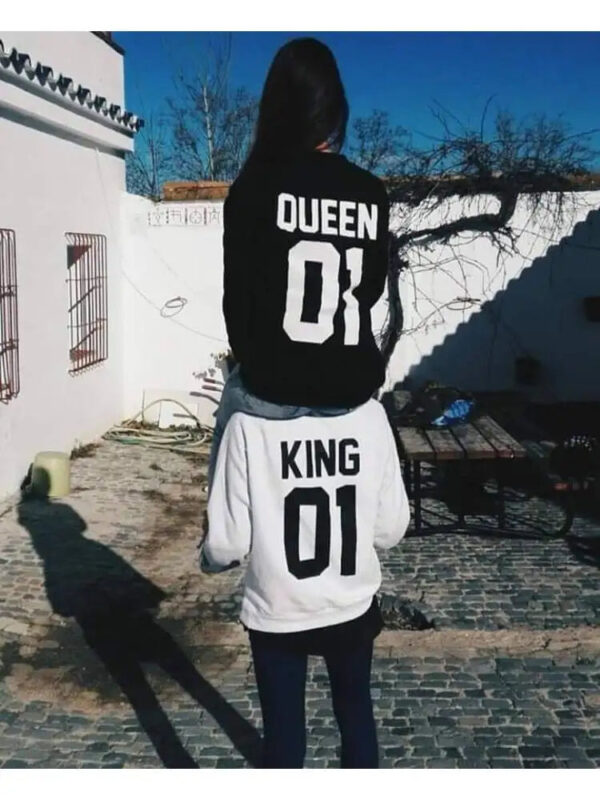 New Style King Queen Crown Printed Couple Hoodies - Image 2