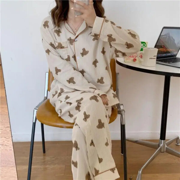 Little Bear Print Couple Pajama Suit - Image 7