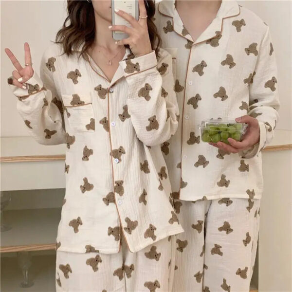 Little Bear Print Couple Pajama Suit - Image 2