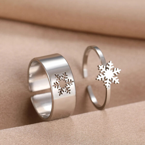 Stylish Snowflake Adjustable Couple Ring - Image 2