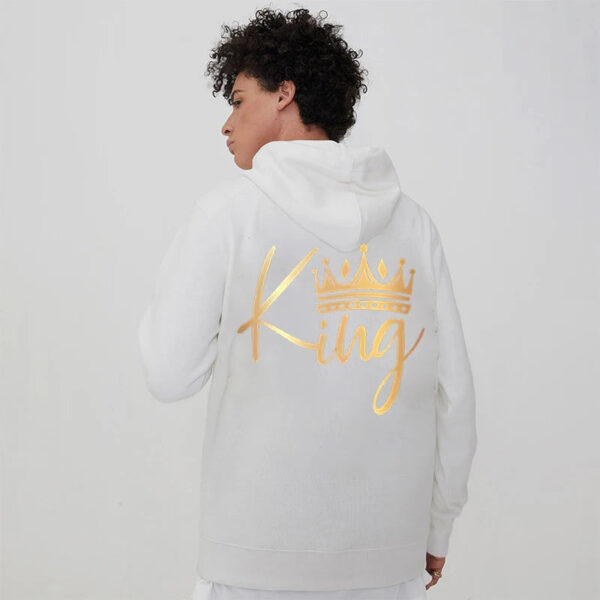 Golden Crown Print King Queen Matching Hoodie - Image 4