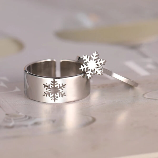 Stylish Snowflake Adjustable Couple Ring - Image 4