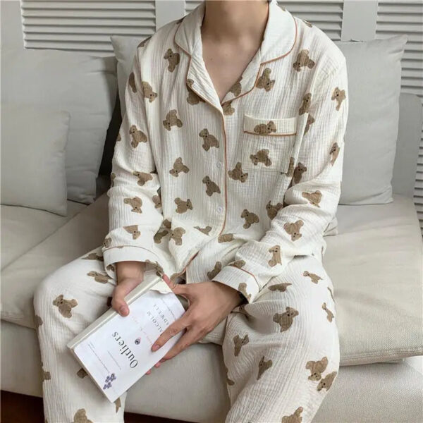 Little Bear Print Couple Pajama Suit - Image 5