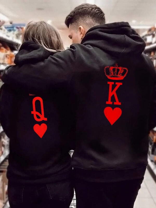 Heart And Crown Printed King & Queen Matching Hoodie