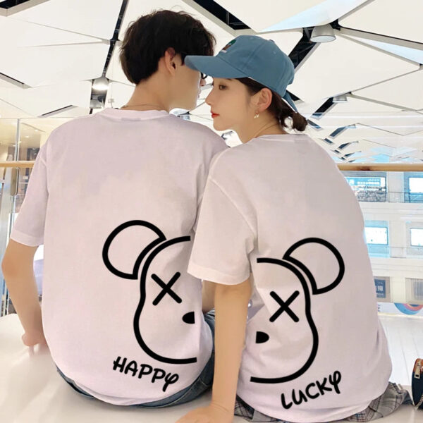 Interesting Cartoon Printed Couple T-Shirt - Image 4